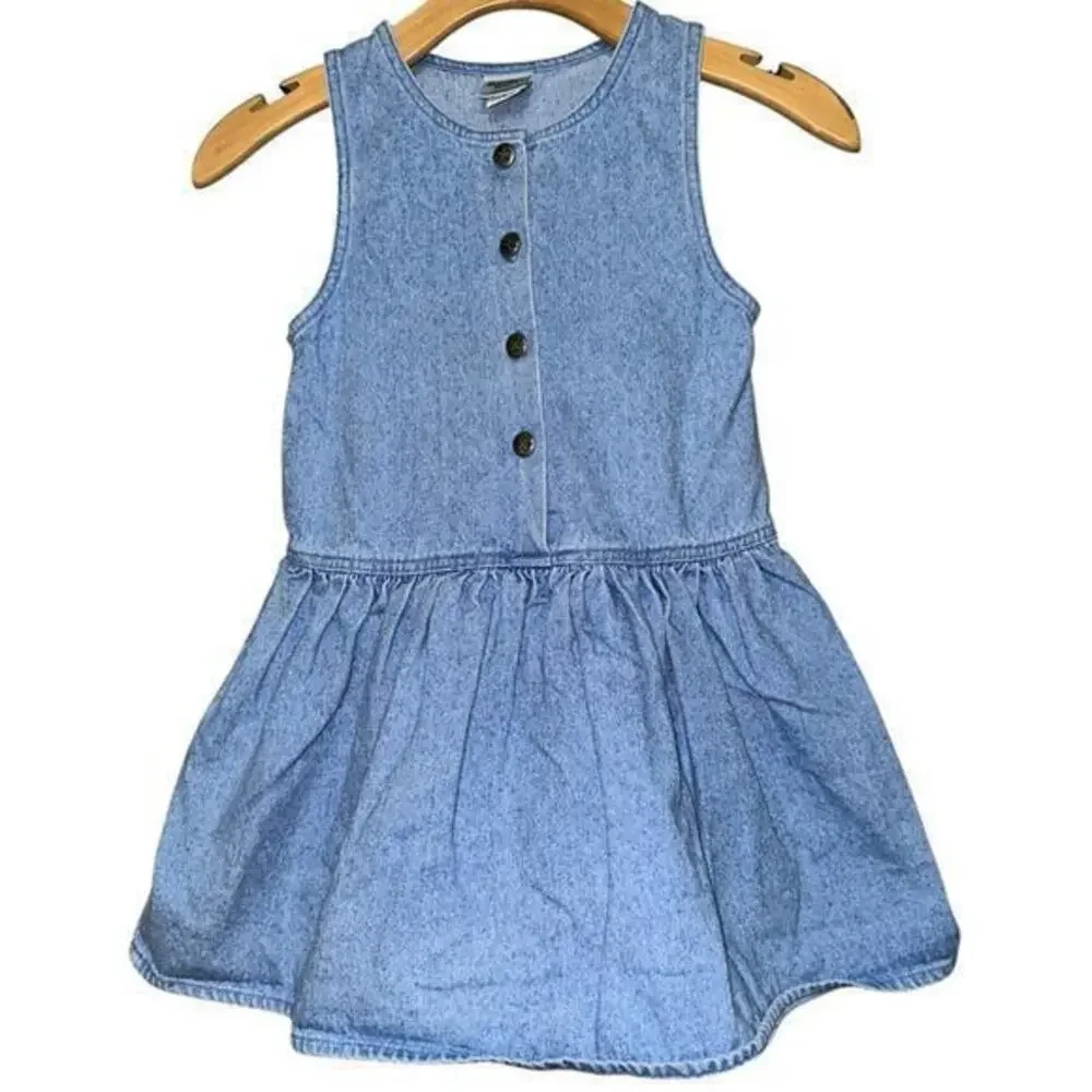 Oshkosh B’Gosh Vintage Girls Size 6 Light Blue Cotton Denim Button Front Dress